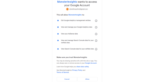 Allow access to MonsterInsights