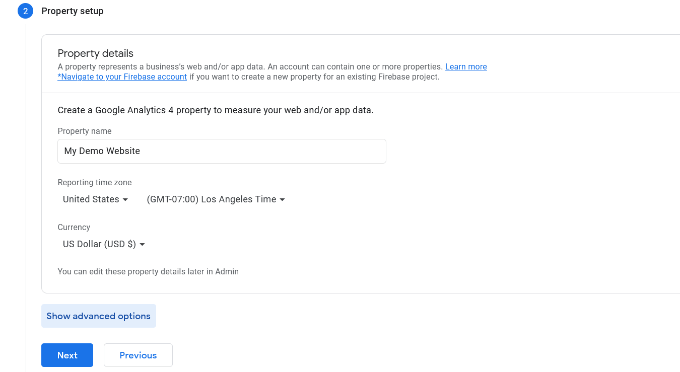 How to setup property in Google Analytics