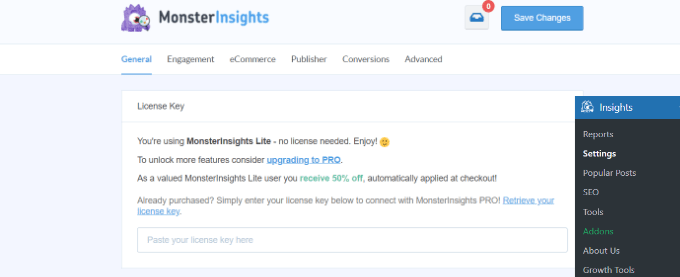 MonsterInsights General setting tab